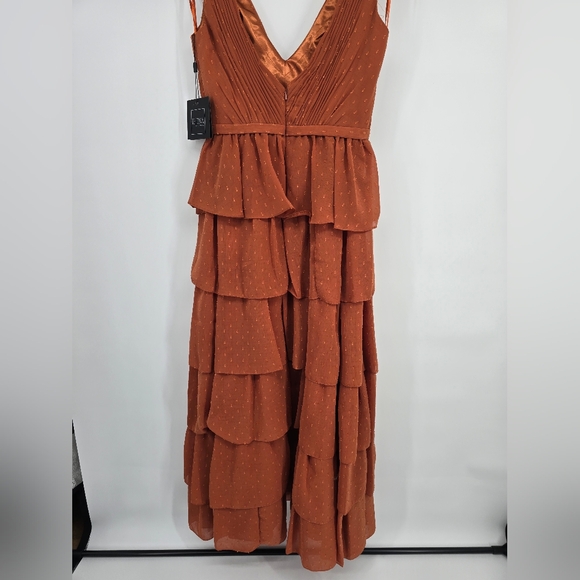 NWT! Ieena For Mac Duggal, Tiered Skirt Swiss Dot, Burnt Orange, Size 4 - Picture 6 of 10